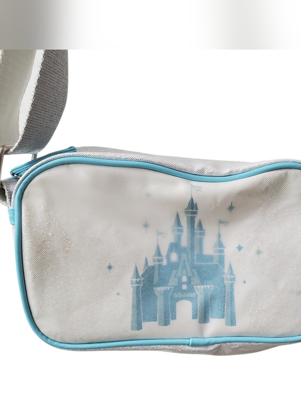 Sparkle Castle Crossbody Bag in Light Blue and White